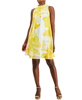 Robbie Bee Women's Printed Chiffon Mock-Neck Dress