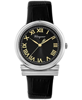 Salvatore Ferragamo Women's Swiss Gancino Black Leather Strap Watch 34mm