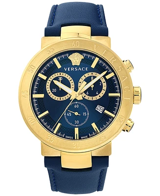 Versace Men's Swiss Chronograph Urban Mystique Blue Leather Strap Watch 43mm