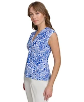 Tommy Hilfiger Women's Printed Twist-Front Sleeveless Top