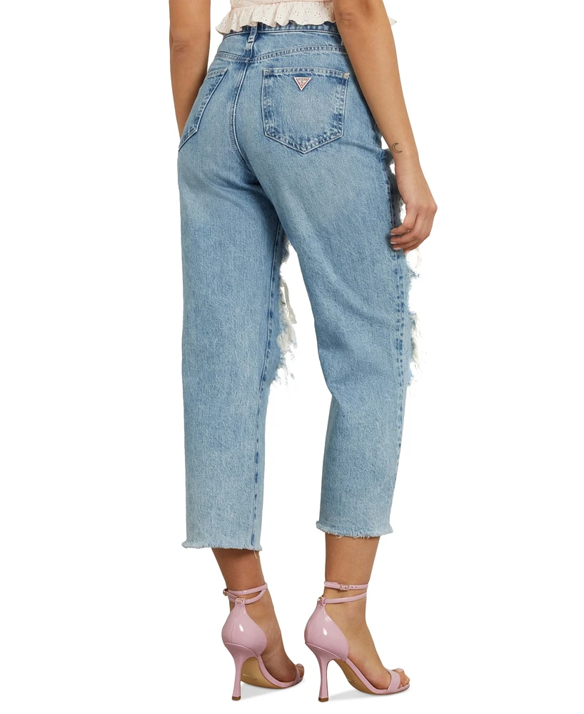 Guess Women's '90s High Rise Distressed Ankle Jeans