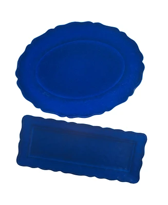 Certified International Blue Indigo Crackle 2 Pc Platter Set, Service For 2