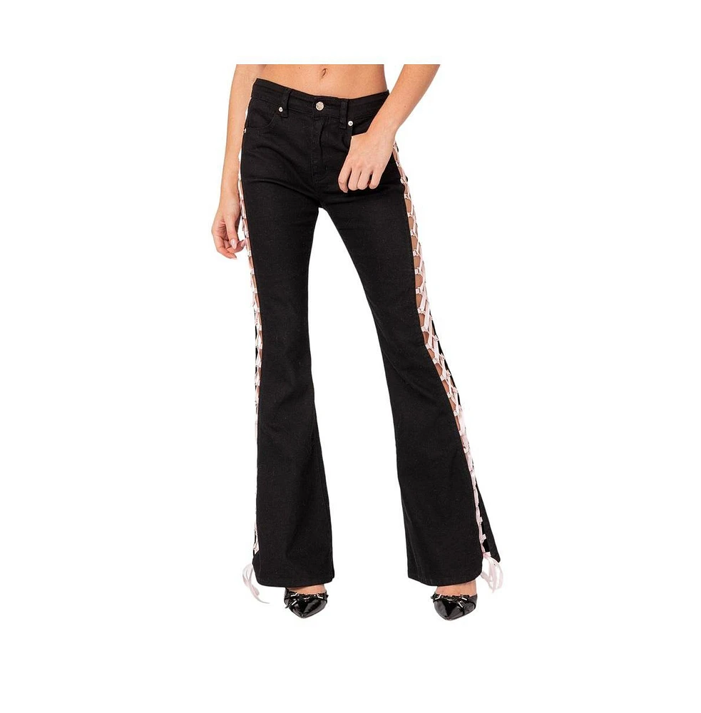 Women's Satin lace up flared jeans