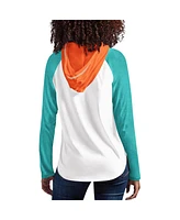 Women's G-iii 4Her by Carl Banks White Miami Dolphins Mvp Raglan Hooded Long Sleeve T-shirt