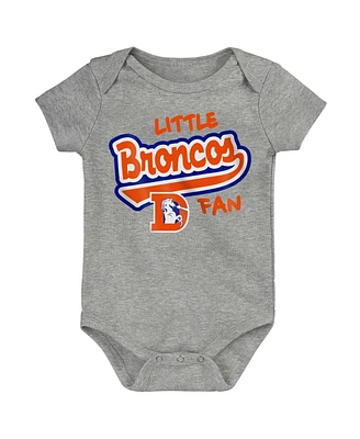 Baby Boys and Girls Heather Gray Distressed Denver Broncos Retro Little Baller Bodysuit