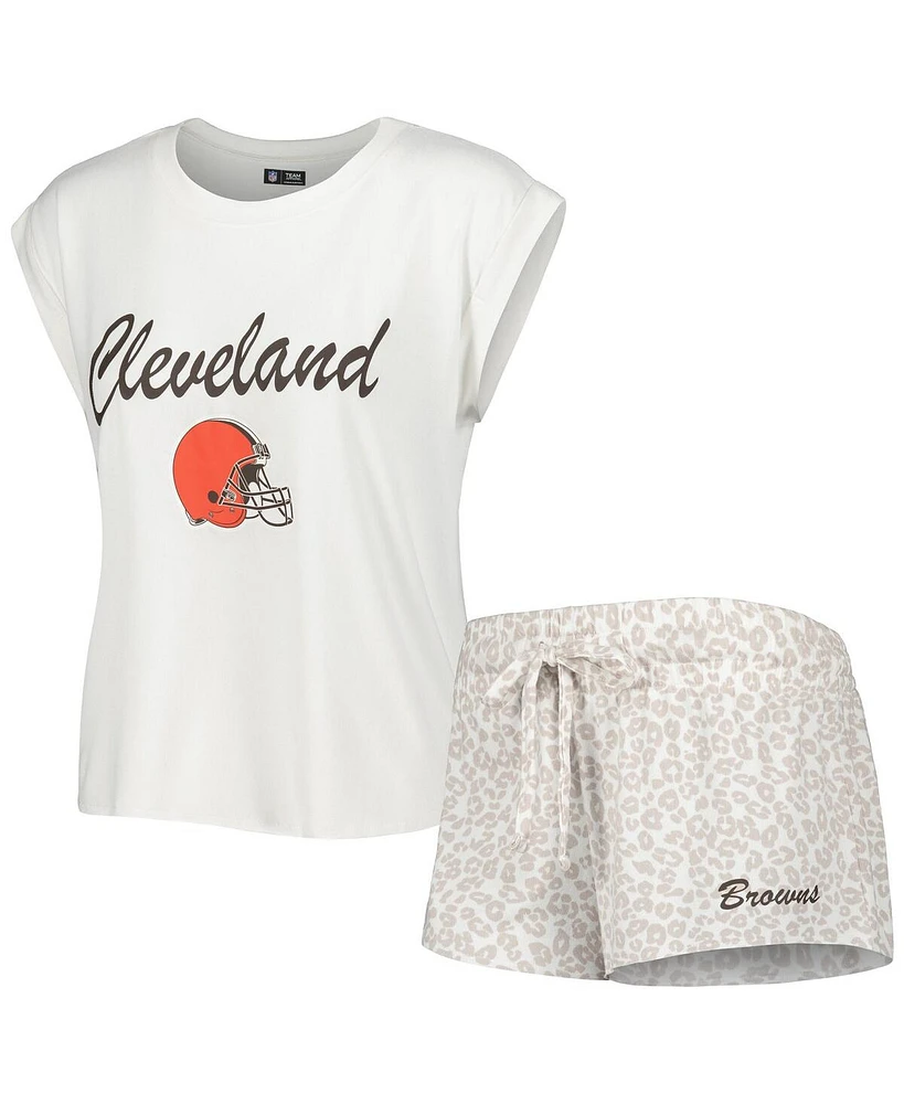 Women's Concepts Sport White, Cream Cleveland Browns Montana Knit T-Shirt and Shorts Sleep Set