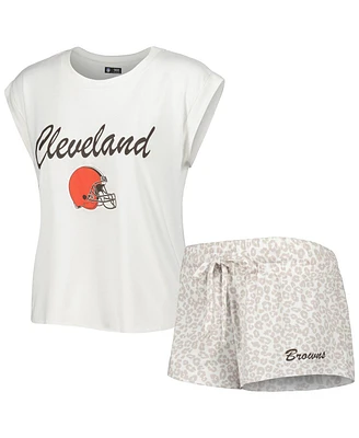 Women's Concepts Sport White, Cream Cleveland Browns Montana Knit T-Shirt and Shorts Sleep Set