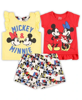 Baby Boys and Girls Minnie Mouse Red, White T-Shirt Shorts Set