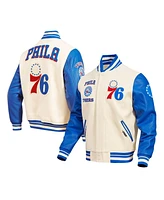 Men's Pro Standard Cream Philadelphia 76ers Retro Classic Varsity Full-Zip Jacket