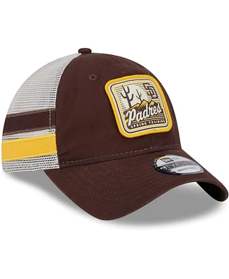 Men's New Era Brown, White San Diego Padres Spring Training Striped 9TWENTY Trucker Adjustable Hat