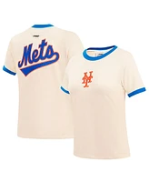 Women's Pro Standard Cream New York Mets Retro Classic Ringer T-shirt