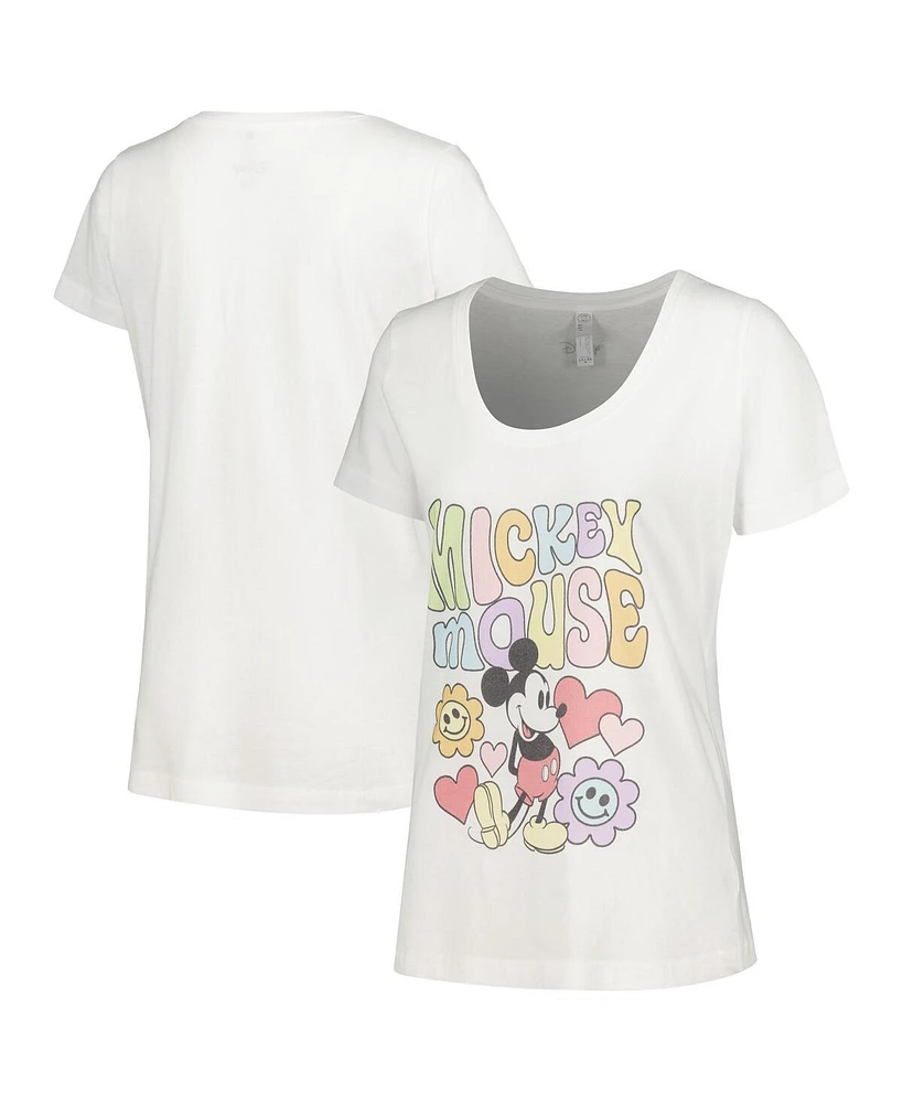 Women's Mickey Mouse White & Friends Groovy Scoop Neck T-shirt