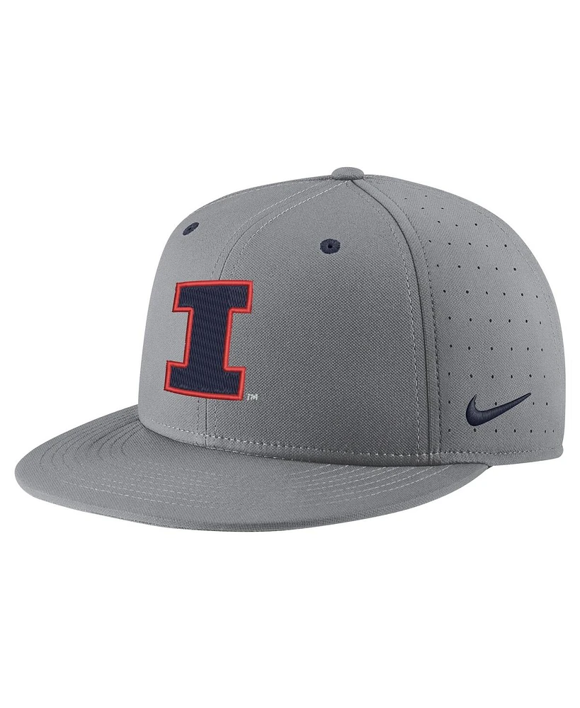 Men's Nike Gray Illinois Fighting Illini Usa Side Patch True AeroBill Performance Fitted Hat
