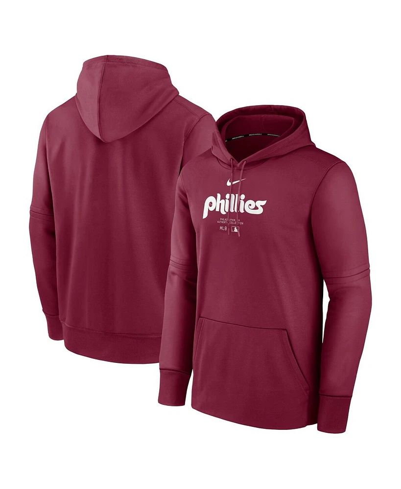 Men's Nike Burgundy Philadelphia Phillies Authentic Collection Practice Performance Pullover Hoodie