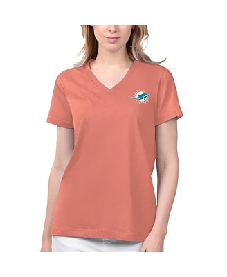 Women's Margaritaville Coral Miami Dolphins Game Time V-Neck T-shirt