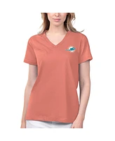 Women's Margaritaville Coral Miami Dolphins Game Time V-Neck T-shirt