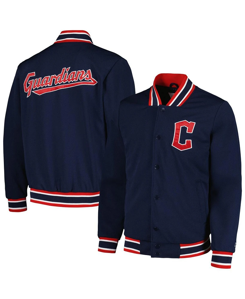 Men's Starter Navy Cleveland Guardians Secret Weapon Satin Full-Snap Jacket