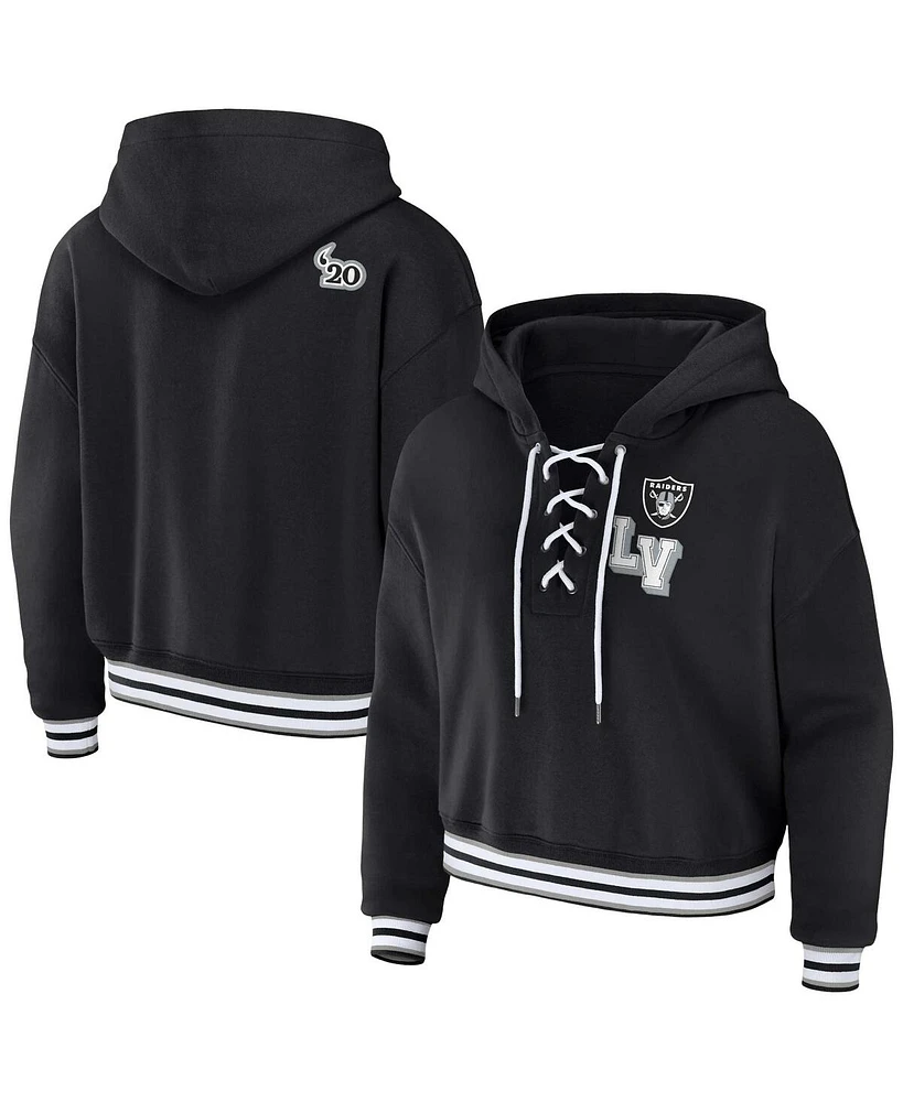 Women's Wear by Erin Andrews Black Las Vegas Raiders Lace-Up Pullover Hoodie