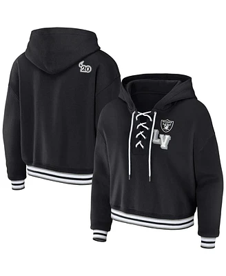 Women's Wear by Erin Andrews Black Las Vegas Raiders Lace-Up Pullover Hoodie