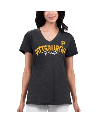 Women's G-iii 4Her by Carl Banks Black Distressed Pittsburgh Pirates Key Move V-Neck T-shirt