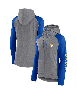 Women's Fanatics Heather Gray, College Royal Los Angeles Rams Blind Side Lightweight Full-Zip Hoodie
