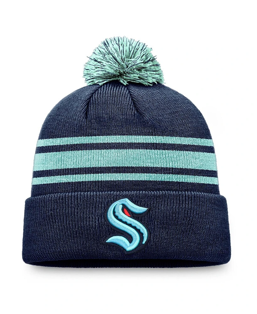 Men's Fanatics Navy Seattle Kraken Special Edition 2.0 Cuffed Knit Hat with Pom