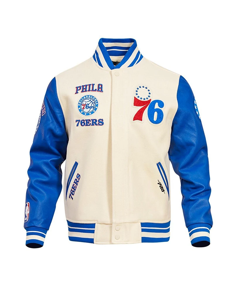 Men's Pro Standard Cream Philadelphia 76ers Retro Classic Varsity Full-Zip Jacket