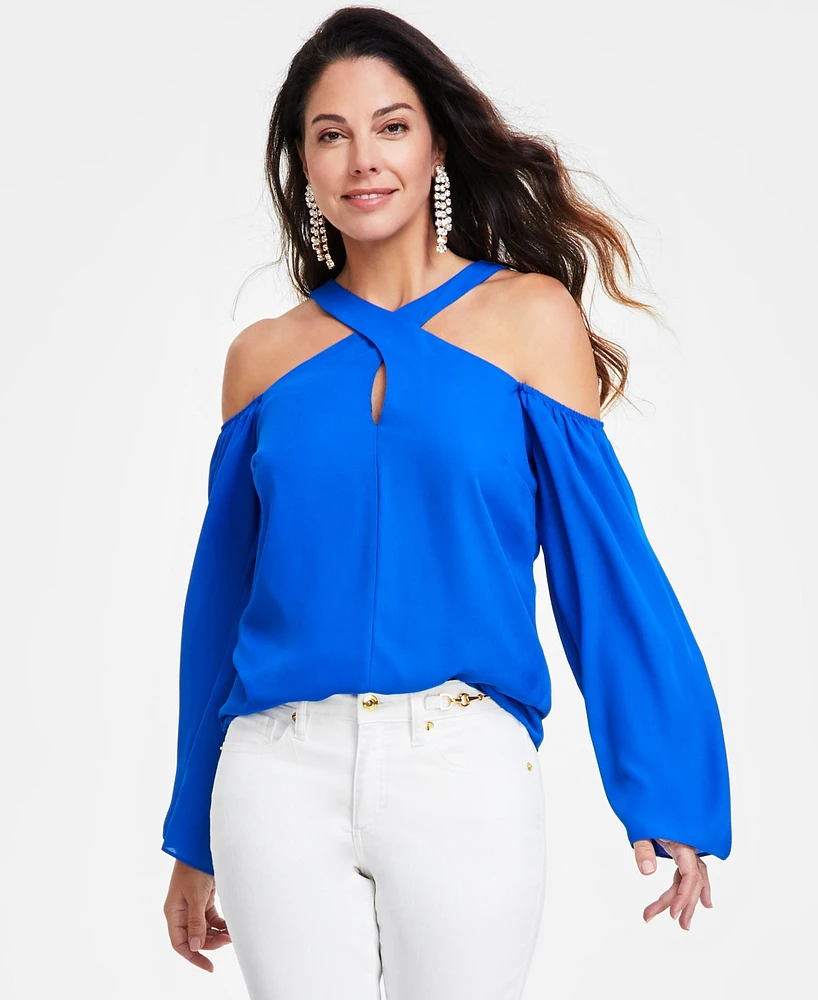 I.n.c. International Concepts Women's Long-Sleeve Halter-Neck Blouse, Created for Macy's