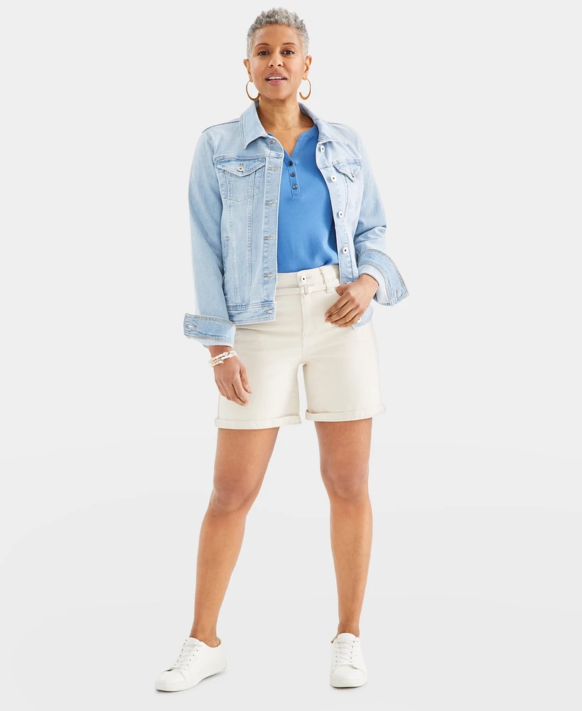 Style & Co Women's High-Rise Belted Cuffed Denim Shorts