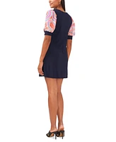 Msk Petite Round-Neck Paisley-Sleeve Combo Dress