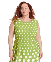 London Times Plus Polka-Dot Fit & Flare Dress