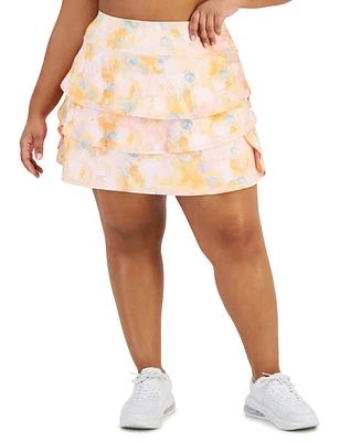 Id Ideology Plus Dreamy Bubble-Printed Tiered Flounce Pull-On Skort, Created for Macy's