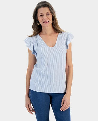 Style & Co Petite Striped Gauze Flutter Sleeve Top, Created for Macy's
