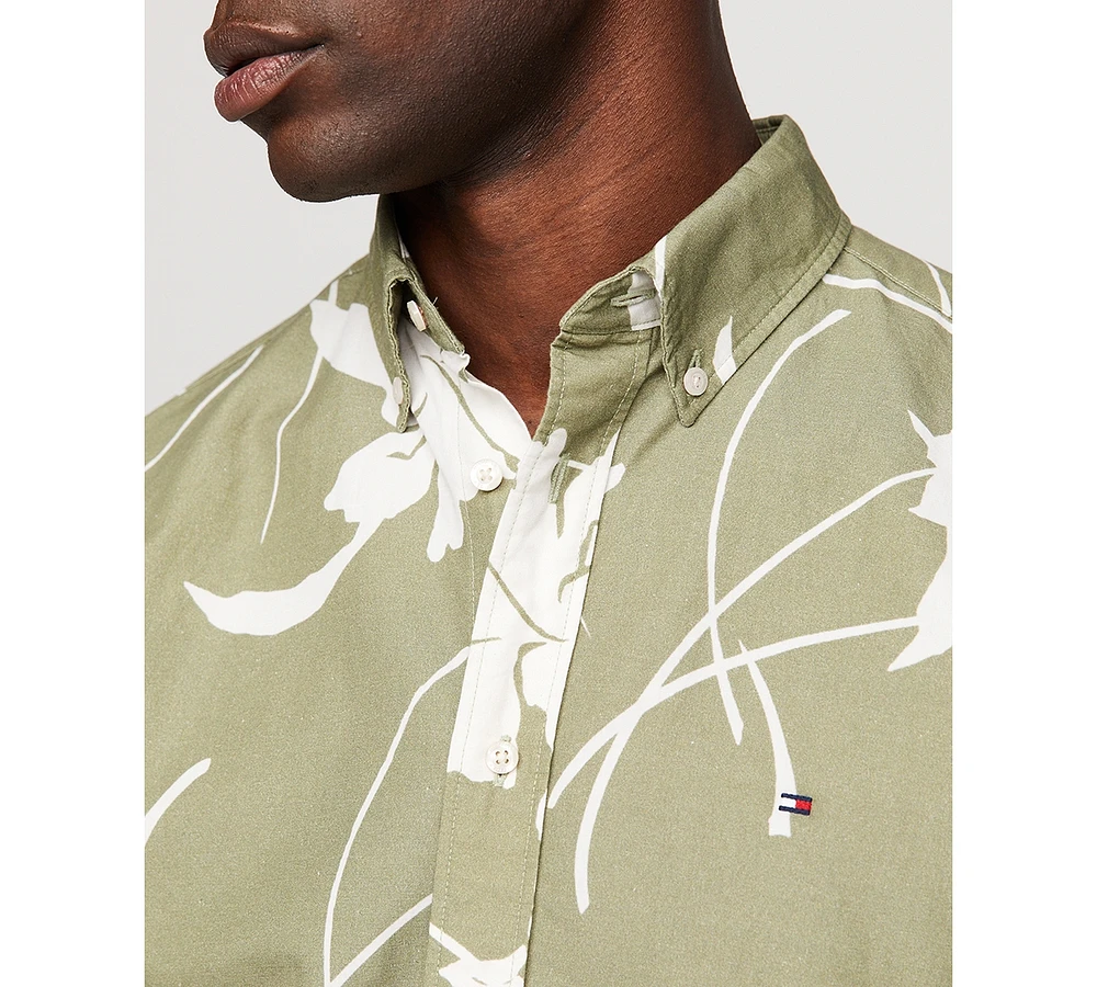 Tommy Hilfiger Men's Short Sleeve Tropical Print Button-Down Shirt