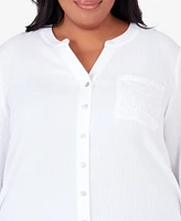 Alfred Dunner Plus Size Summer Breeze Button Down Gauze Top