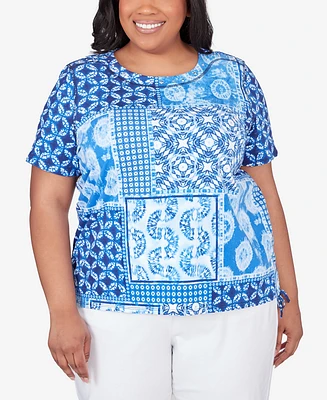 Alfred Dunner Plus Bayou Patchwork Ikat T-shirt with Side Ruching