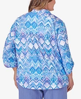 Alfred Dunner Plus Size Summer Breeze Zig Zag Button Down Blouse