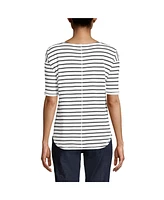 Lands' End Women's Supima Micro Modal Elbow Sleeve Balletneck Curved Hem Stripe Top