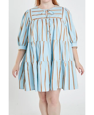 Women's Plus Striped Blouson Mini Dress