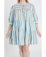 Women's Plus Striped Blouson Mini Dress