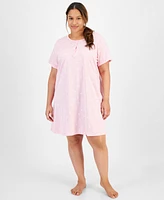 Charter Club Plus Cotton Ditsy Floral Henley Sleepshirt, Created for Macy's