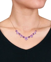 Pink & Purple Amethyst Heart & Round 17" Collar Necklace (37-1/2 ct. t.w.) in Rose-Plated Sterling Silver