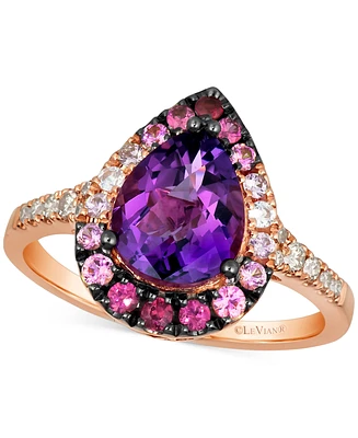 Le Vian Multi-Gemstone (2-1/5 ct. t.w.) & Nude Diamond (1/6 ct. t.w.) Pear Halo Ring in 14k Rose Gold