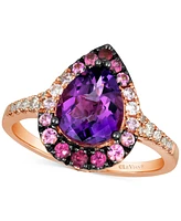 Le Vian Multi-Gemstone (2-1/5 ct. t.w.) & Nude Diamond (1/6 ct. t.w.) Pear Halo Ring in 14k Rose Gold