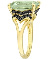 Green Quartz (5-1/3 ct. t.w.) & Black Sapphire (3/8 Statement Ring 18k Gold Flash-Plated Sterling Silver