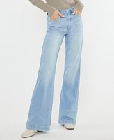 Kancan Women's High Rise Wide Flare Jeans