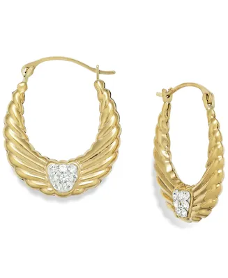 Crystal Wing Hoop Earrings in 10k Gold, 19mm
