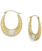 Crystal Wing Hoop Earrings in 10k Gold, 19mm