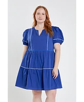 Women's Plus Piping Detailed Mini Dress