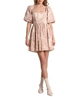 Avec Les Filles Women's Puff-Sleeve Square-Neck Babydoll Dress